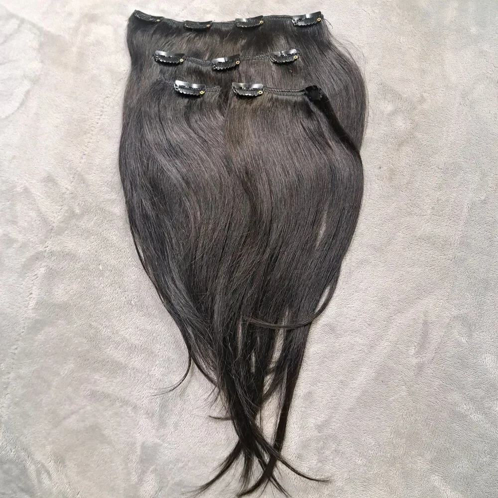 Winsky 100% Human Hair Extensions  Clip Hair 14” 4 Pieces Color 1B
